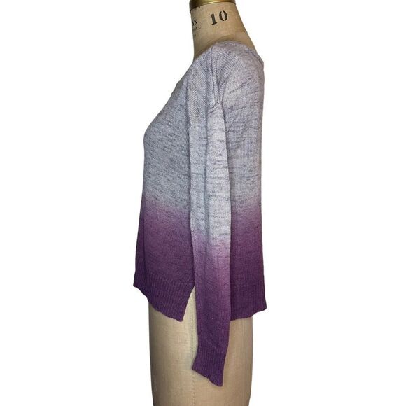 AEO Purple Ombré lace up neck cotton blend sweater - Picture 3 of 9